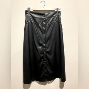 Philosophy A-line Midi Skirt | Faux Leather, Pockets | Size: S
